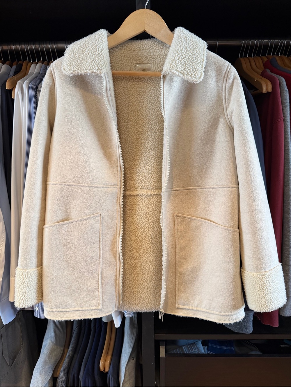 MOTHER Cream Sherpa-Trim Zip Jacket